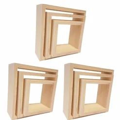 GRAINE CRÉATIVE - 3 blocs de 3 petites étagères carrées en bois 22, 18 et 14 cm