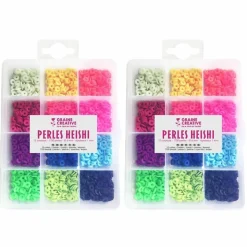 GRAINE CRÉATIVE - 2 boîtes de perles heishi x 12 couleurs fluo