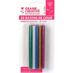 GRAINE CRÉATIVE - 20 bâtonnets de colle pour pistolet à colle ø 7 mm - couleurs à paillettes
