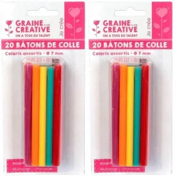 GRAINE CRÉATIVE - 40 bâtonnets de colle pour pistolet à colle ø 7 mm - couleurs