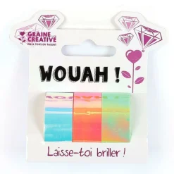 GRAINE CRÉATIVE - 3 masking tapes iridescents 5 m x 1,5 cm - blanc, orange, vert