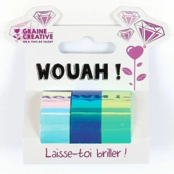GRAINE CRÉATIVE - 15 masking tapes iridescents 5 m x 1,5 cm - blanc, bleu, vert