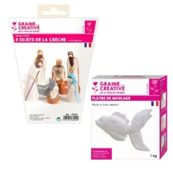 GRAINE CRÉATIVE - 8 moules en latex santons - crèche de noël + plâtre 1 kg