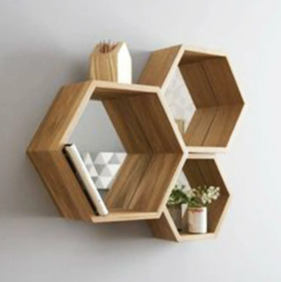 GRAINE CRÉATIVE - 3 étagères hexagonales en bois