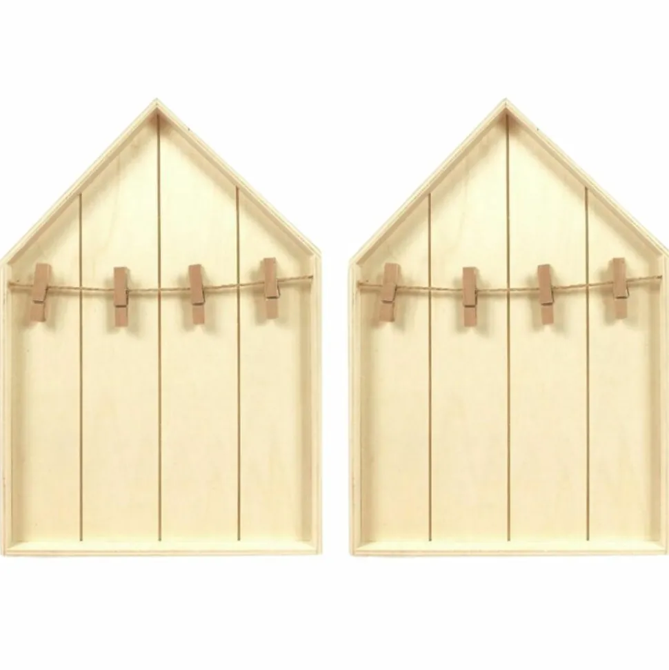 GRAINE CRÉATIVE - 2 étagères maison en bois avec pinces à linge 19 x 28 cm