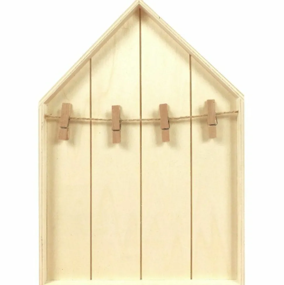GRAINE CRÉATIVE - 2 étagères maison en bois avec pinces à linge 19 x 28 cm