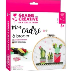 GRAINE CRÉATIVE - Coffret mon cercle en bois à broder ø 15,5 cm - cactus