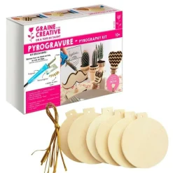 GRAINE CRÉATIVE - Coffret pyrogravure + boules de noël en bois à suspendre