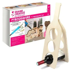 GRAINE CRÉATIVE - Coffret pyrogravure + range-bouteilles bois à décorer
