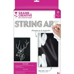 GRAINE CRÉATIVE - Coffret string art - tableau noir cerf art filaire 30 x 22 cm