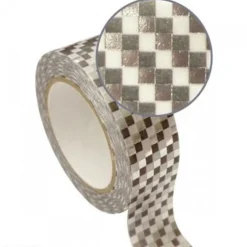 GRAINE CRÉATIVE - Masking tape 1,5 cm x 10 m - damier - argenté