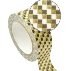 GRAINE CRÉATIVE - Masking tape 1,5 cm x 10 m - damier - doré