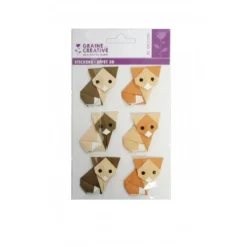 GRAINE CREATIVE - 6 stickers origami renard effet 3d 45mm