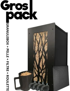 GRANULEBOX - Rangement à granulés de bois 55Kg avec accessoires modèle arbre noir