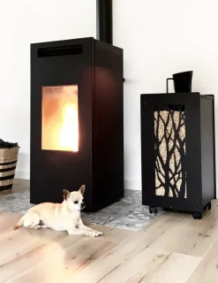 GRANULEBOX - Rangement à granulés de bois 55Kg avec accessoires modèle arbre noir