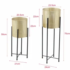 HELLOSHOP26 - Set de 2 supports de plante ensemble cache-pot pot de fleur bac à fleurs vase métal tailles différentes noir doré