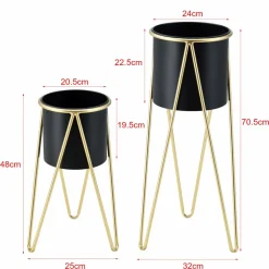 HELLOSHOP26 - Set de 2 supports de plante cache-pot pot de fleur bac à fleurs vase pieds épingles à cheveux métal tailles différentes noir