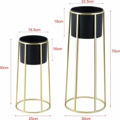 HELLOSHOP26 - Set de 2 supports de plantes ensemble pot de fleur lot cache-pot ensemble bac à fleurs vase métal tailles différentes doré no