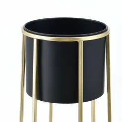 HELLOSHOP26 - Set de 2 supports de plantes ensemble pot de fleur lot cache-pot ensemble bac à fleurs vase métal tailles différentes doré no