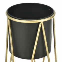 HELLOSHOP26 - Set de 2 supports de plante cache-pot pot de fleur bac vase métal laiton et noir