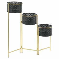 HELLOSHOP26 - Support de plante (à 3 cache-pots) métal noir laiton