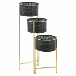 HELLOSHOP26 - Support de plante (à 3 cache-pots) métal noir laiton