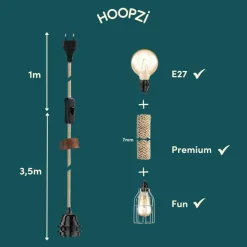 HOOPZI - Luminaire corde bala fil électrique - coton pied-de-poule