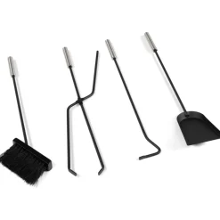 IDMARKET - Ensemble serviteur de cheminée noir inox 5 éléments pelle balai tisonnier pince avec support