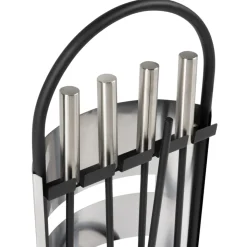 IDMARKET - Ensemble serviteur de cheminée noir inox 5 éléments pelle balai tisonnier pince avec support