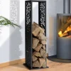 IDMARKET - Range bûche vertical acier noir motif arbre h.112 cm