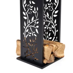 IDMARKET - Range bûche vertical acier noir motif arbre h.112 cm