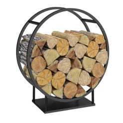 IDMARKET - Range bûches rond 70 x 30 x 75 cm étagère à bois en acier noir
