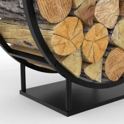 IDMARKET - Range bûches rond 70 x 30 x 75 cm étagère à bois en acier noir