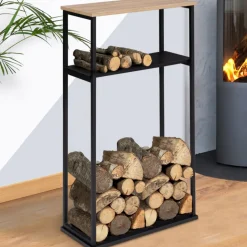 IDMARKET - Range bûches vertical large avec étagères 33 x 66 x 112 cm pour cheminée