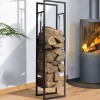 IDMARKET - Range bûches vertical acier noir avec étagère et accessoires h. 170 cm pour cheminée