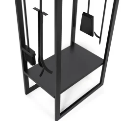 IDMARKET - Range bûches vertical acier noir avec étagère et accessoires h. 170 cm pour cheminée
