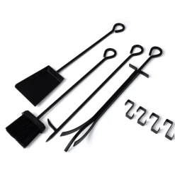 IDMARKET - Range bûches vertical acier noir avec étagère et accessoires h. 170 cm pour cheminée