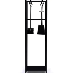 IDMARKET - Range bûches vertical acier noir avec accessoires et 1 étagère h.112 cm