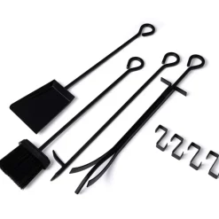 IDMARKET - Range bûches vertical acier noir avec accessoires et 1 étagère h.112 cm