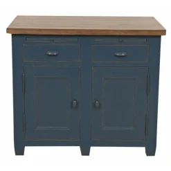 INTERIOR'S - Buffet bas 2 portes 2 tiroirs bois bleu - brocante interior's