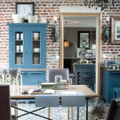 INTERIOR'S - Buffet bas 2 portes 2 tiroirs bois bleu - brocante interior's