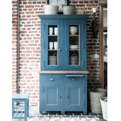 INTERIOR'S - Buffet bas 2 portes 2 tiroirs bois bleu - brocante interior's