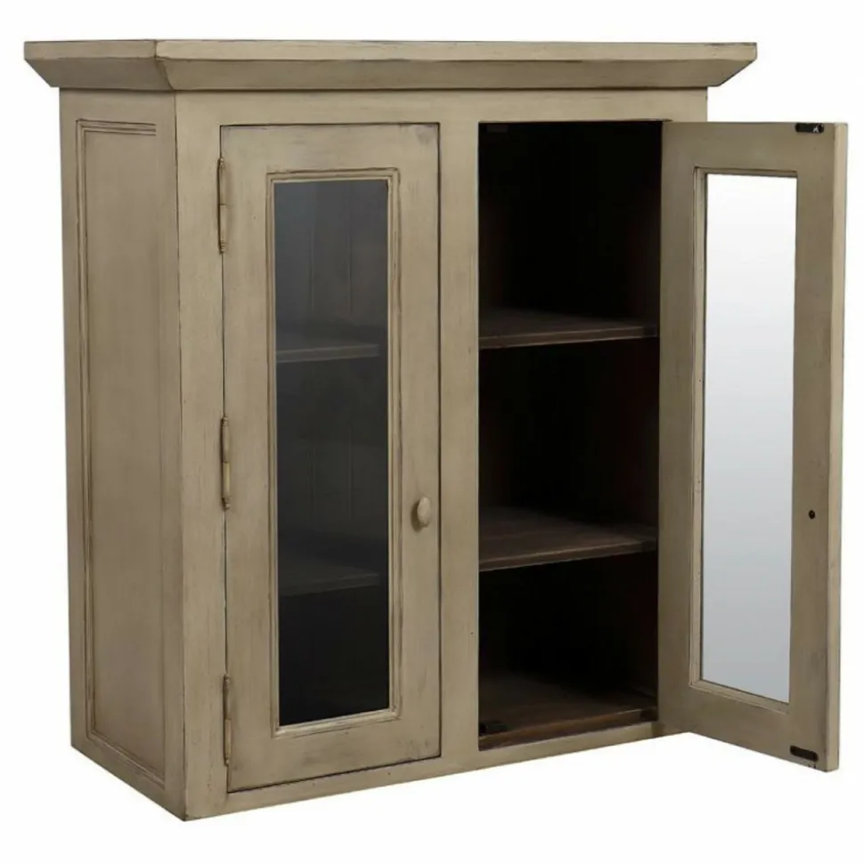 INTERIOR'S - Haut de buffet 2 portes vitrées bois beige - brocante interior's