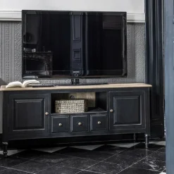 INTERIOR'S - Meuble tv avec rangements bois noir - manoir interior's