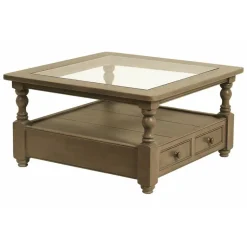 INTERIOR'S - Table basse carrée plateau en verre bois beige - natural interior's