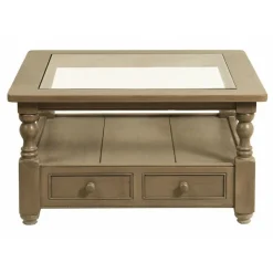 INTERIOR'S - Table basse carrée plateau en verre bois beige - natural interior's