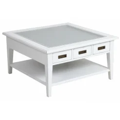 INTERIOR'S - Table basse carrée plateau vitré bois blanc - rhode island interior's