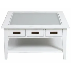 INTERIOR'S - Table basse carrée plateau vitré bois blanc - rhode island interior's