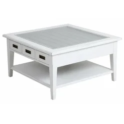 INTERIOR'S - Table basse carrée plateau vitré bois blanc - rhode island interior's