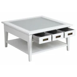 INTERIOR'S - Table basse carrée plateau vitré bois blanc - rhode island interior's